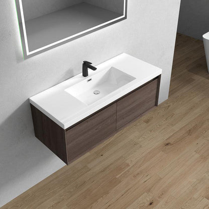 Bellezza 48&quot; Red Oak Wall-Mounted Vanity With Single Reinforced White Acrylic Sink