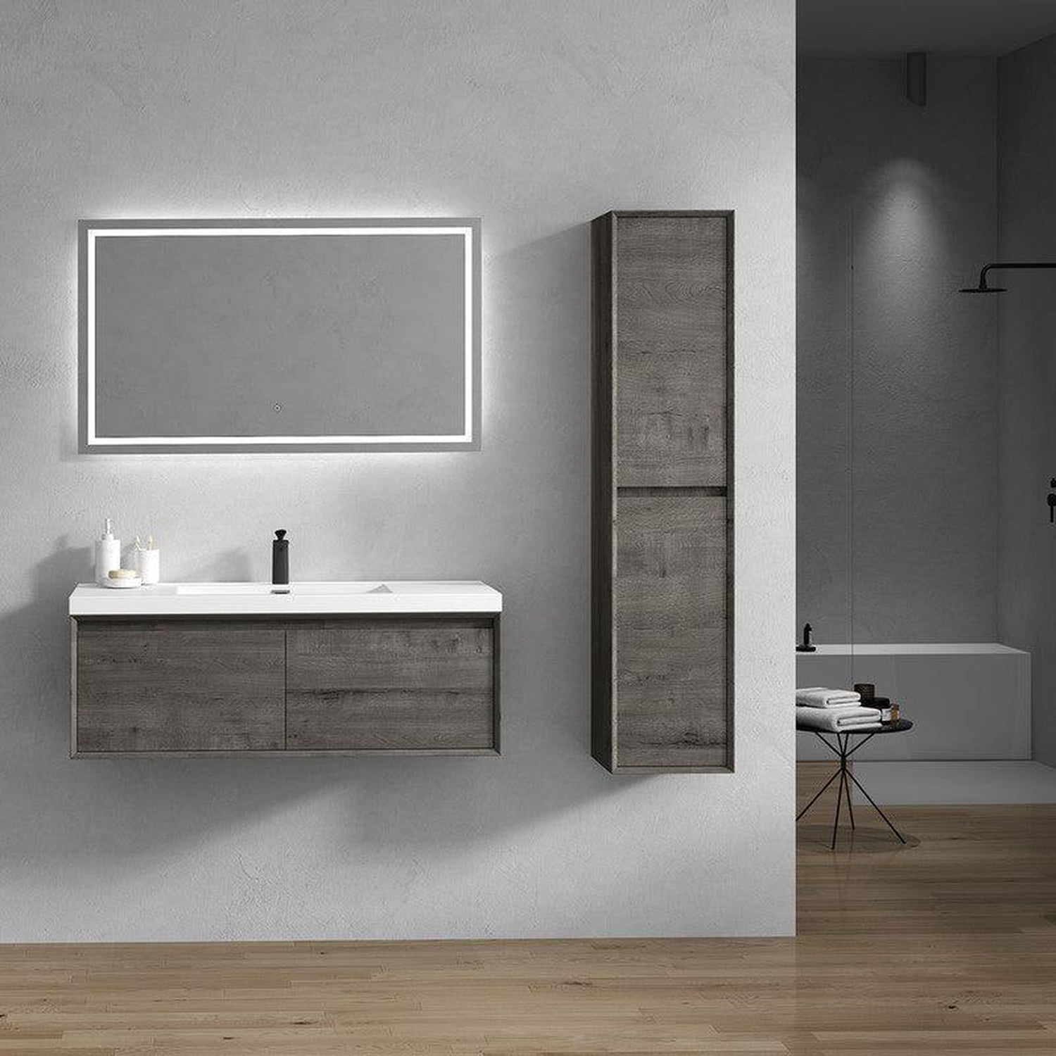 Bellezza 48&quot; Smoke Oak Wall-Mounted Vanity With Single Reinforced White Acrylic Sink