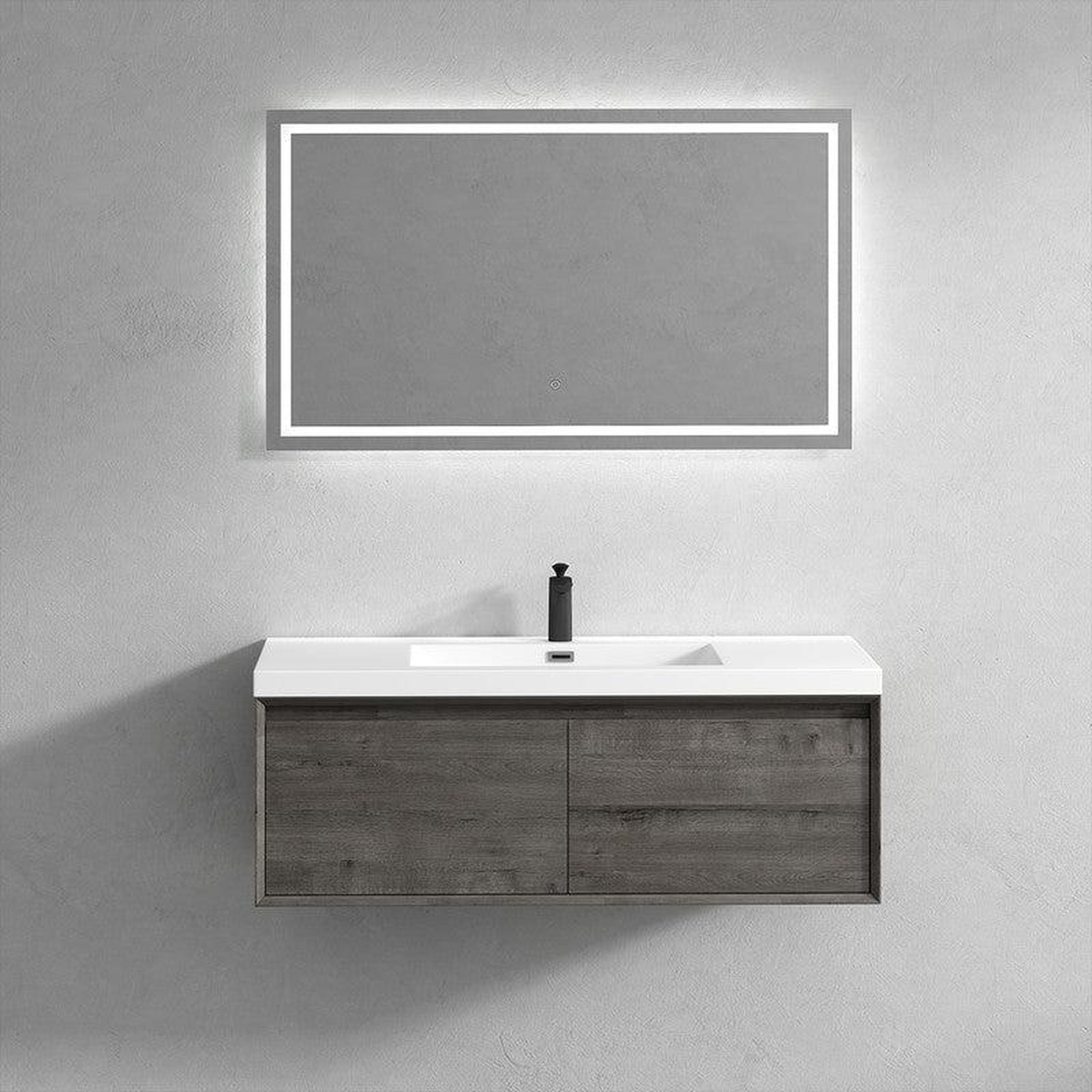 Bellezza 48&quot; Smoke Oak Wall-Mounted Vanity With Single Reinforced White Acrylic Sink