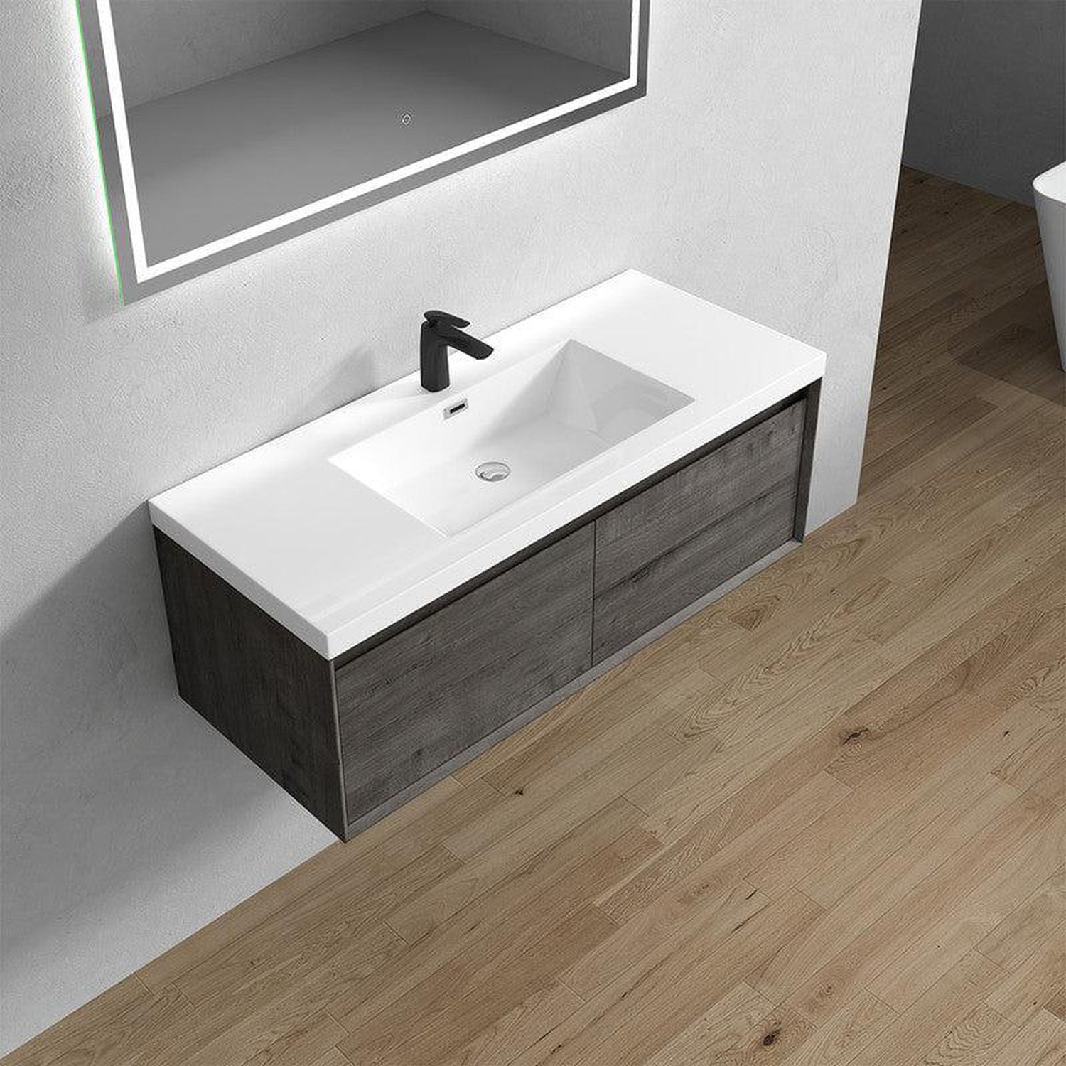 Bellezza 48&quot; Smoke Oak Wall-Mounted Vanity With Single Reinforced White Acrylic Sink