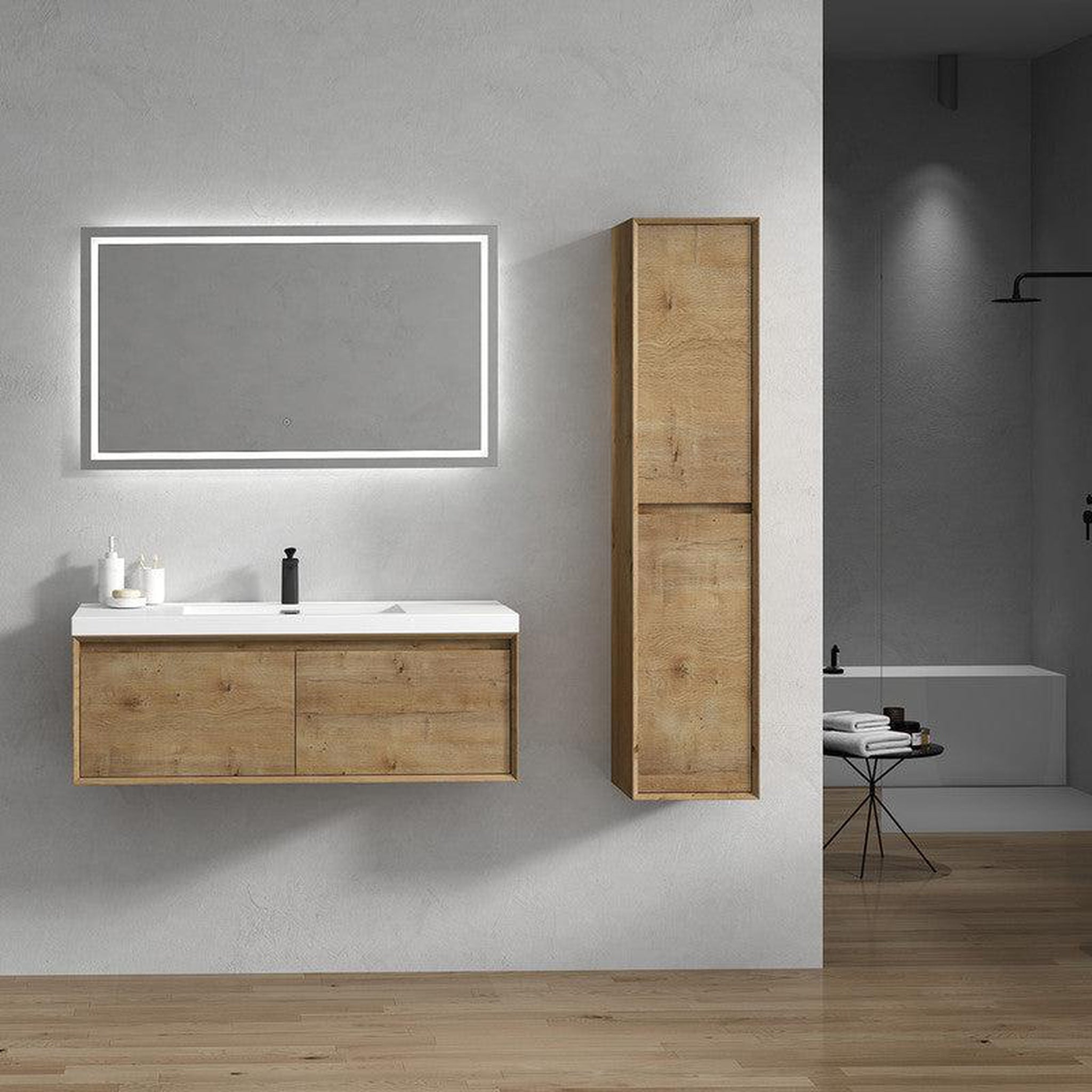 Bellezza 48&quot; White Oak Wall-Mounted Vanity With Single Reinforced White Acrylic Sink