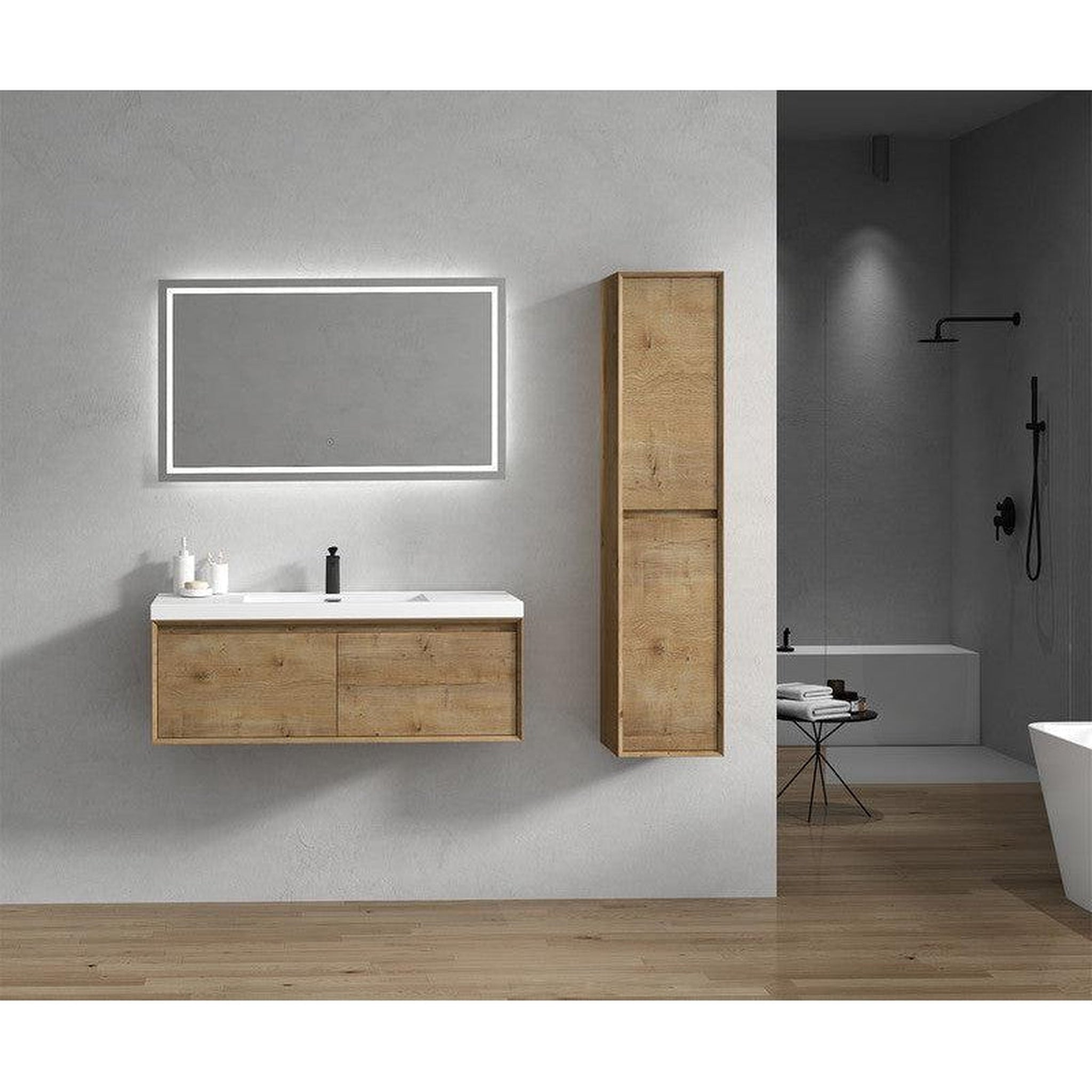 Bellezza 48&quot; White Oak Wall-Mounted Vanity With Single Reinforced White Acrylic Sink