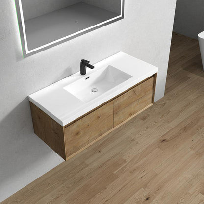 Bellezza 48&quot; White Oak Wall-Mounted Vanity With Single Reinforced White Acrylic Sink