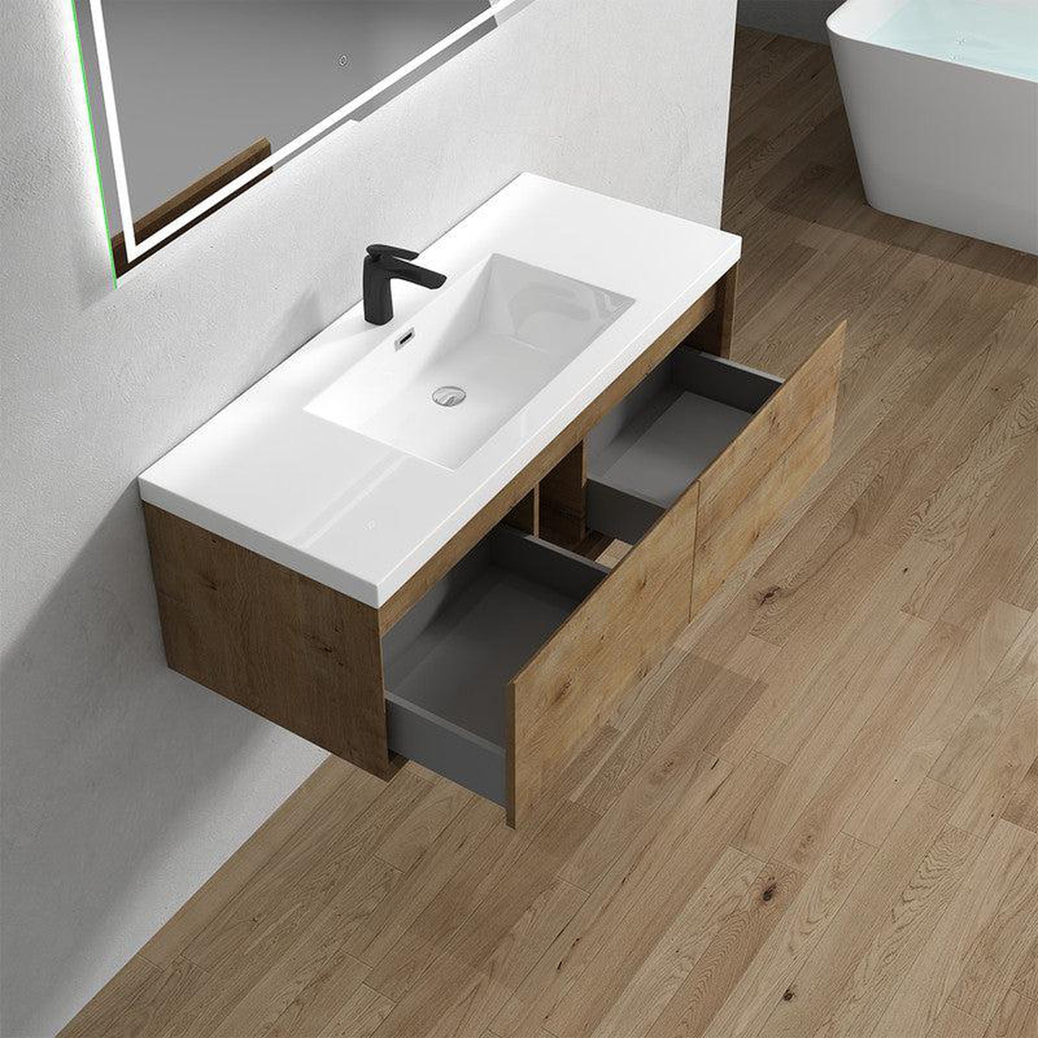 Bellezza 48&quot; White Oak Wall-Mounted Vanity With Single Reinforced White Acrylic Sink