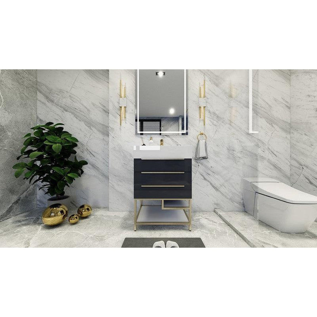 Elara 24&quot; High Gloss Gray Freestanding Vanity With Single Reinforced White Acrylic Sink