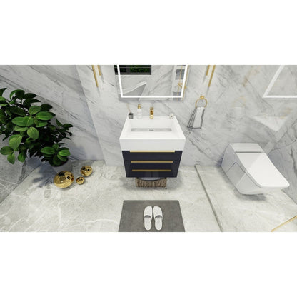 Elara 24&quot; High Gloss Gray Wall-Mounted Vanity With Single Reinforced White Acrylic Sink