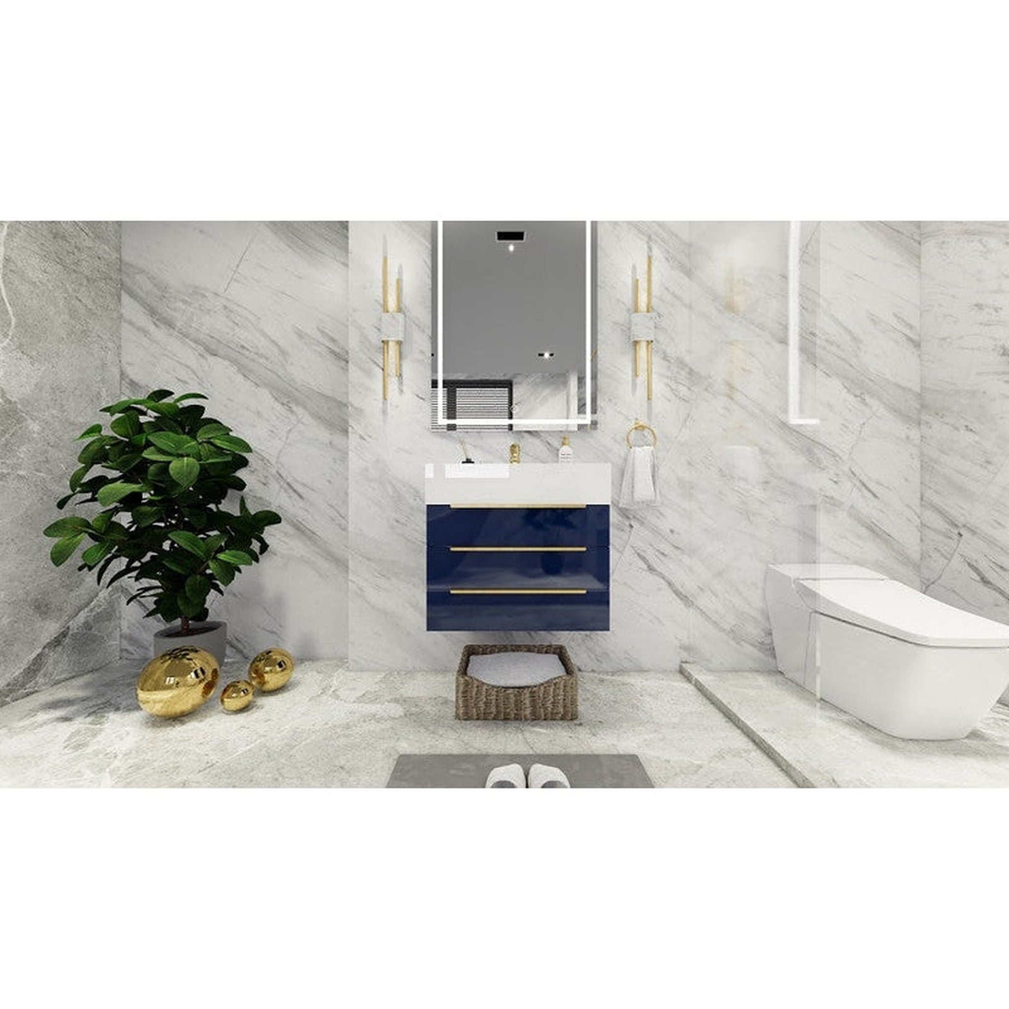 Elara 24&quot; High Gloss Night Blue Wall-Mounted Vanity With Single Reinforced White Acrylic Sink