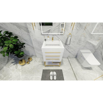 Elara 24&quot; High Gloss White Freestanding Vanity With Single Reinforced White Acrylic Sink