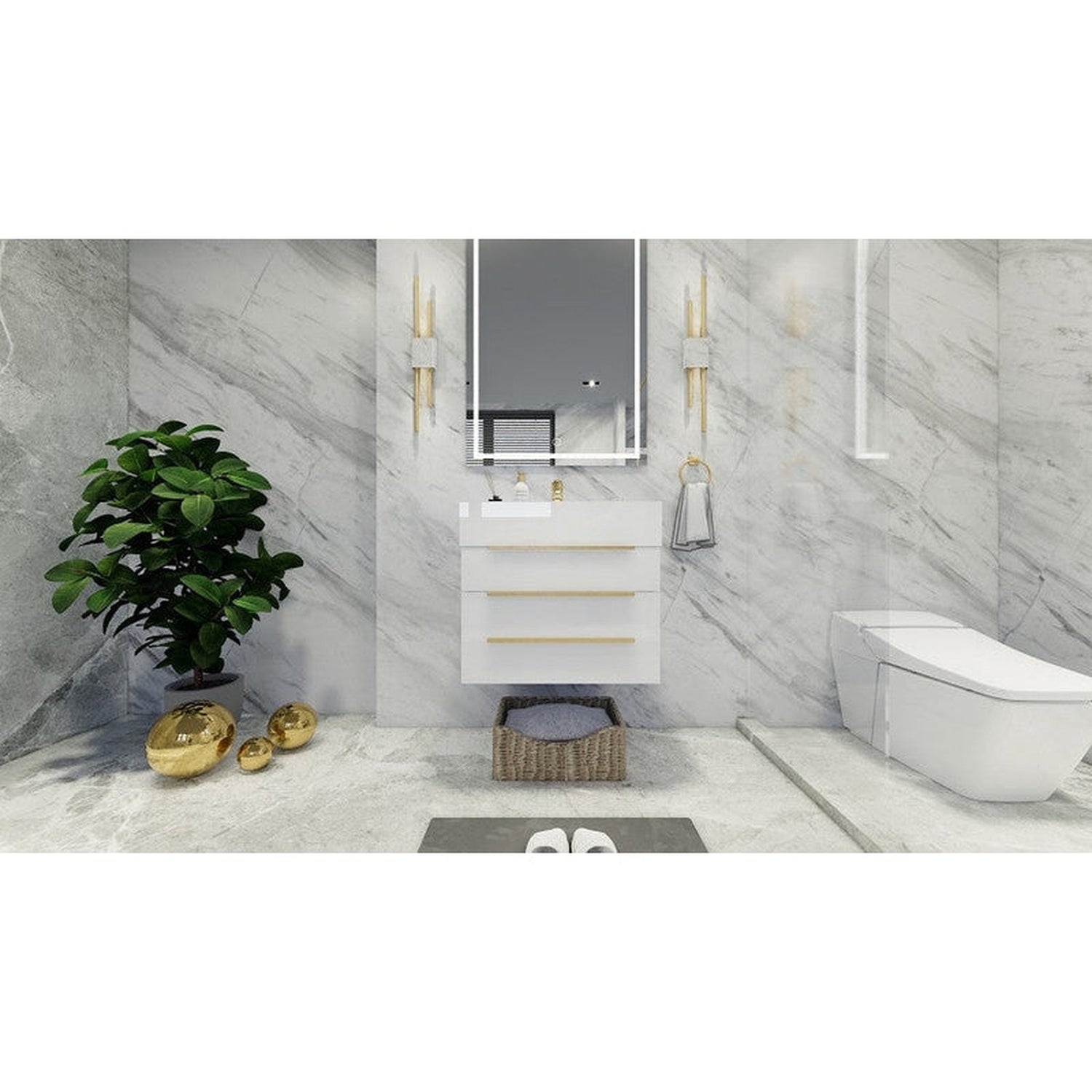 Elara 24&quot; High Gloss White Wall-Mounted Vanity With Single Reinforced White Acrylic Sink