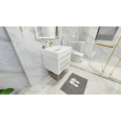 Elara 24&quot; High Gloss White Wall-Mounted Vanity With Single Reinforced White Acrylic Sink