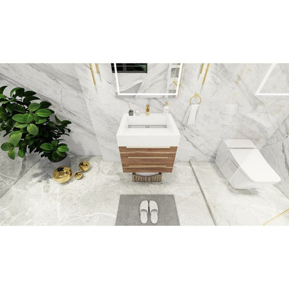 Elara 24&quot; White Oak Wall-Mounted Vanity With Single Reinforced White Acrylic Sink