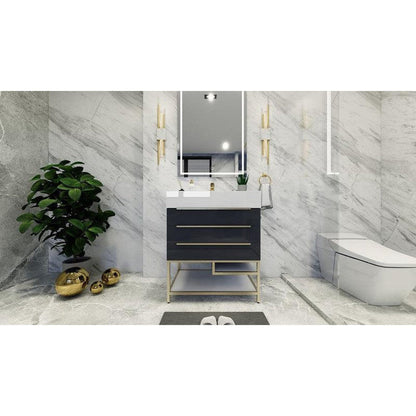 Elara 30&quot; High Gloss Gray Freestanding Vanity With Single Reinforced White Acrylic Sink