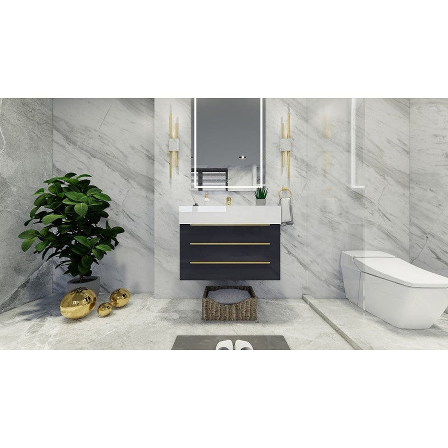 Elara 30&quot; High Gloss Gray Wall-Mounted Vanity With Single Reinforced White Acrylic Sink