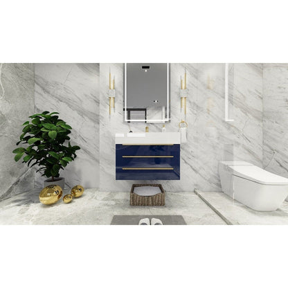 Elara 30&quot; High Gloss Night Blue Wall-Mounted Vanity With Single Reinforced White Acrylic Sink