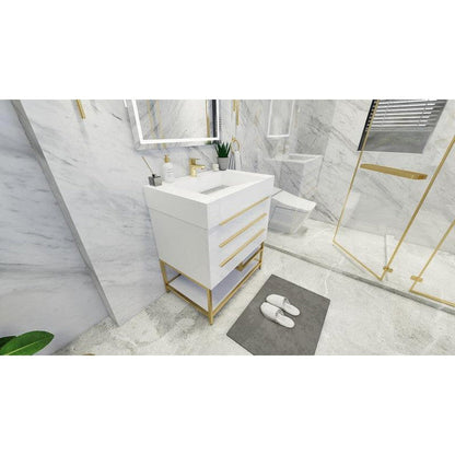 Elara 30&quot; High Gloss White Freestanding Vanity With Single Reinforced White Acrylic Sink