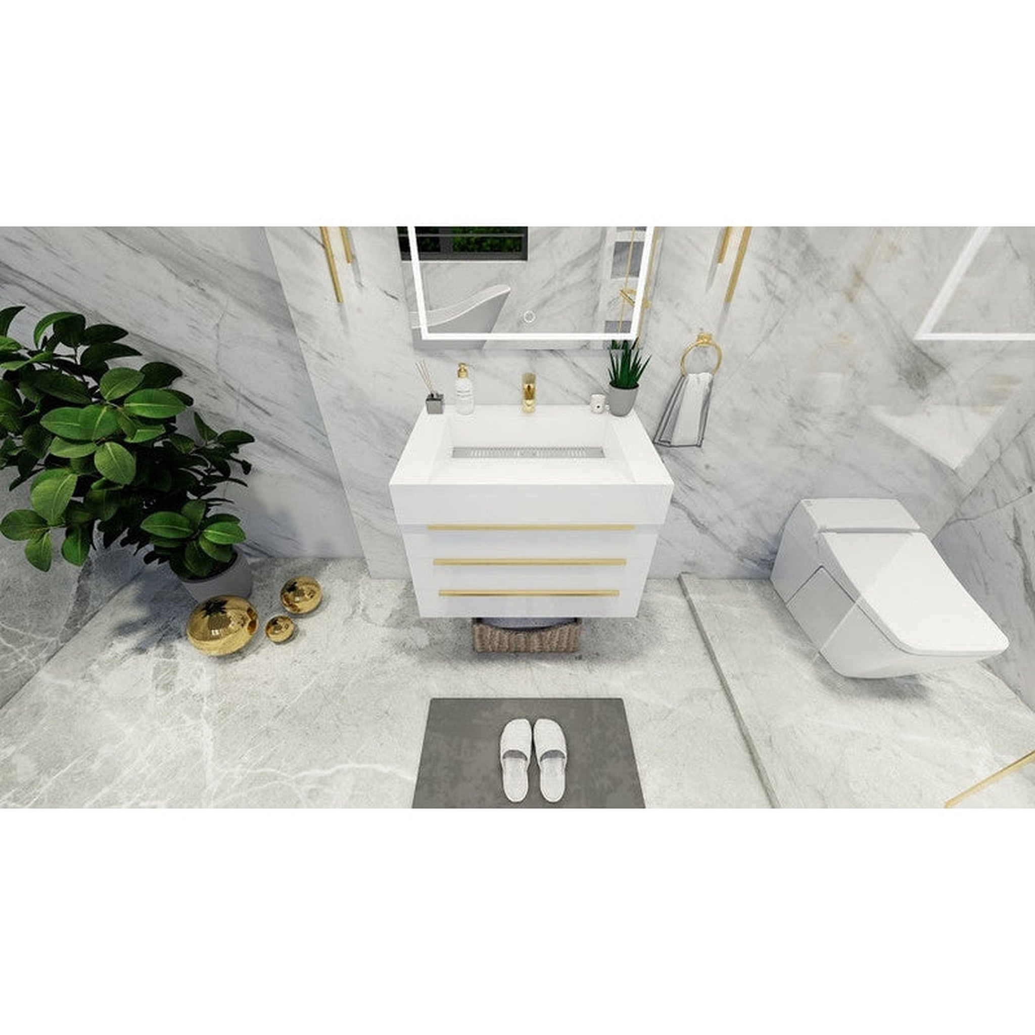 Elara 30&quot; High Gloss White Wall-Mounted Vanity With Single Reinforced White Acrylic Sink