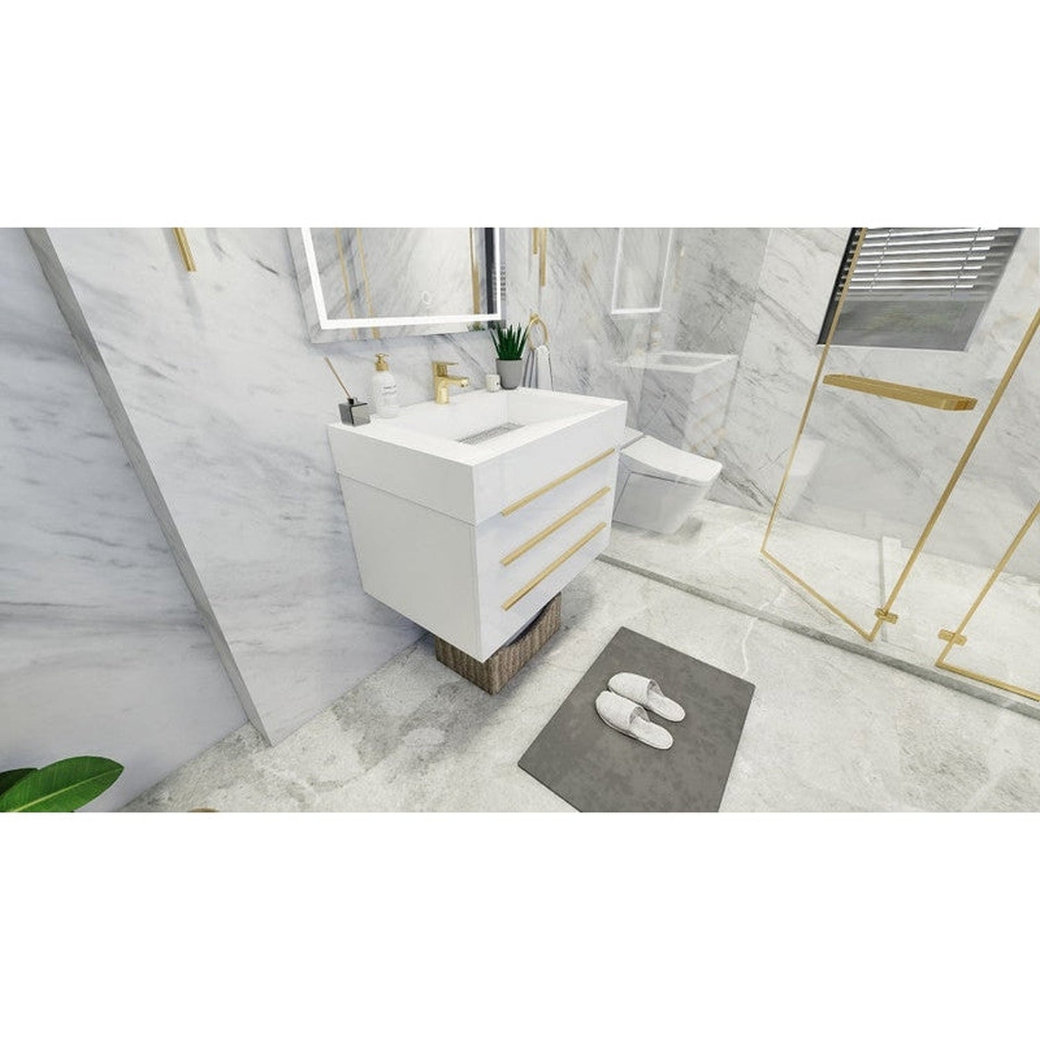 Elara 30&quot; High Gloss White Wall-Mounted Vanity With Single Reinforced White Acrylic Sink