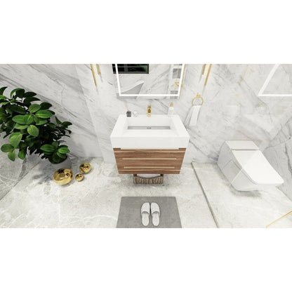 Elara 30&quot; White Oak Wall-Mounted Vanity With Single Reinforced White Acrylic Sink