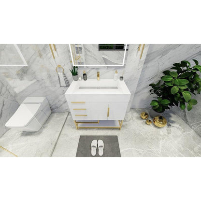 Elara 36&quot; High Gloss White Freestanding Vanity With Left Side Drawers and Single Reinforced White Acrylic Sink