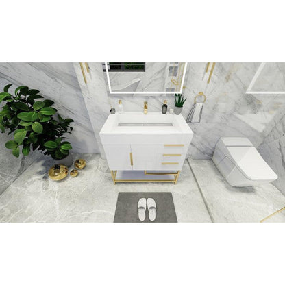 Elara 36&quot; High Gloss White Freestanding Vanity With Right Side Drawers and Single Reinforced White Acrylic Sink