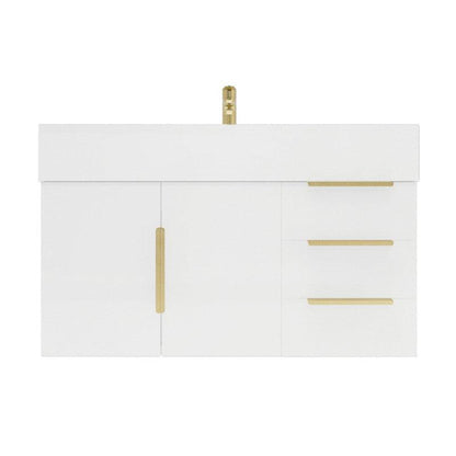 Elara 36&quot; High Gloss White Wall-Mounted Vanity With Right Side Drawers and Single Reinforced White Acrylic Sink