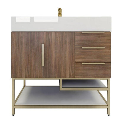 Elara 36&quot; Rosewood Freestanding Vanity With Right Side Drawers and Single Reinforced White Acrylic Sink