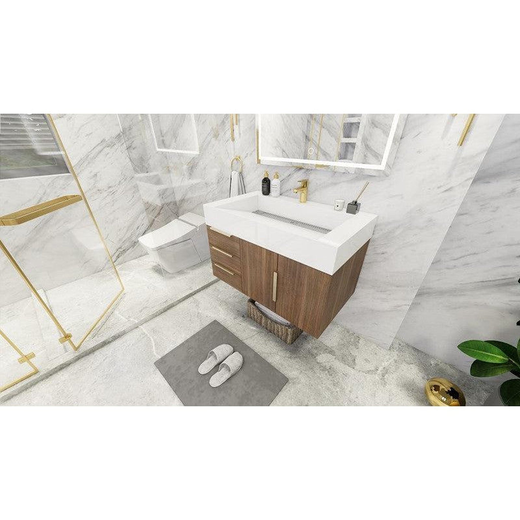 Elara 36&quot; Rosewood Wall-Mounted Vanity With Left Side Drawers and Single Reinforced White Acrylic Sink