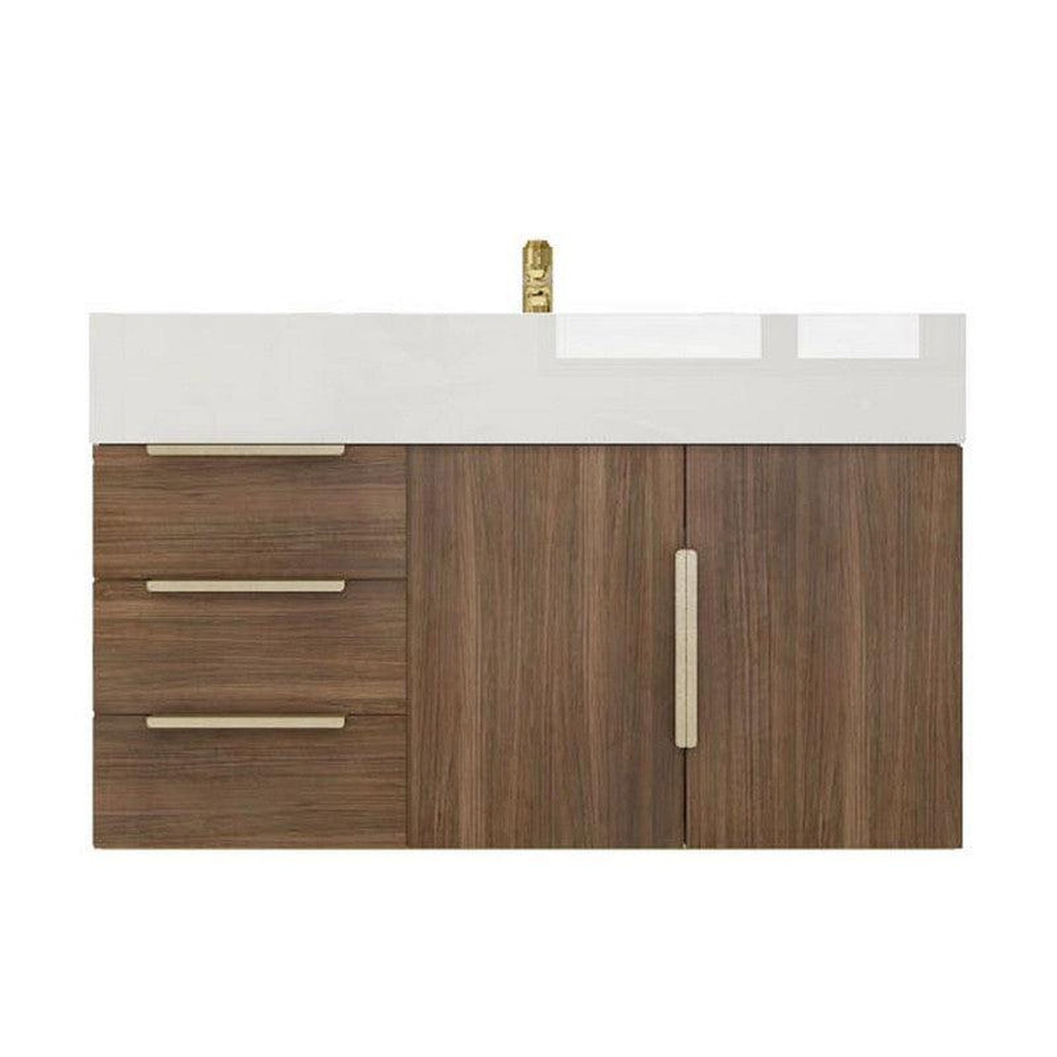 Elara 36&quot; Rosewood Wall-Mounted Vanity With Left Side Drawers and Single Reinforced White Acrylic Sink