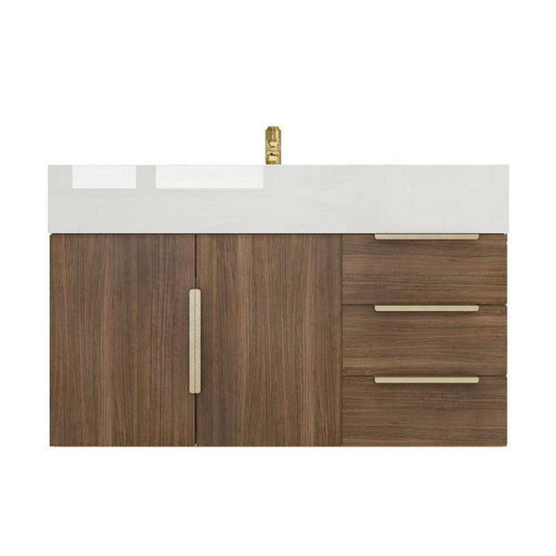 Elara 36&quot; Rosewood Wall-Mounted Vanity With Right Side Drawers and Single Reinforced White Acrylic Sink