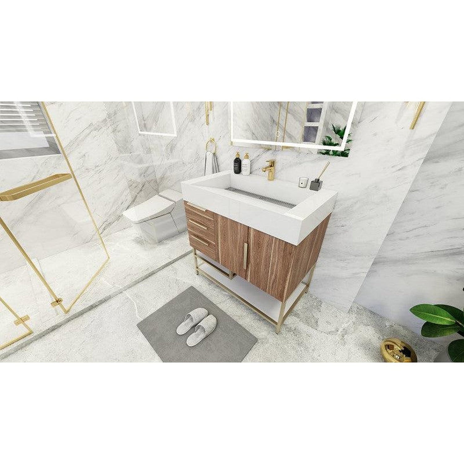 Elara 36&quot; White Oak Freestanding Vanity With Left Side Drawers and Single Reinforced White Acrylic Sink