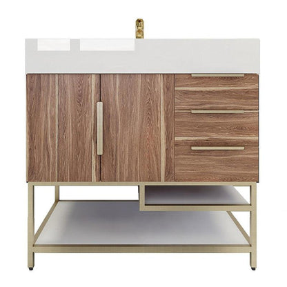 Elara 36&quot; White Oak Freestanding Vanity With Right Side Drawers and Single Reinforced White Acrylic Sink