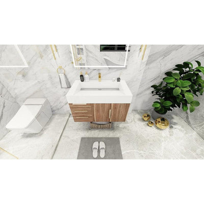 Elara 36&quot; White Oak Wall-Mounted Vanity With Left Side Drawers and Single Reinforced White Acrylic Sink