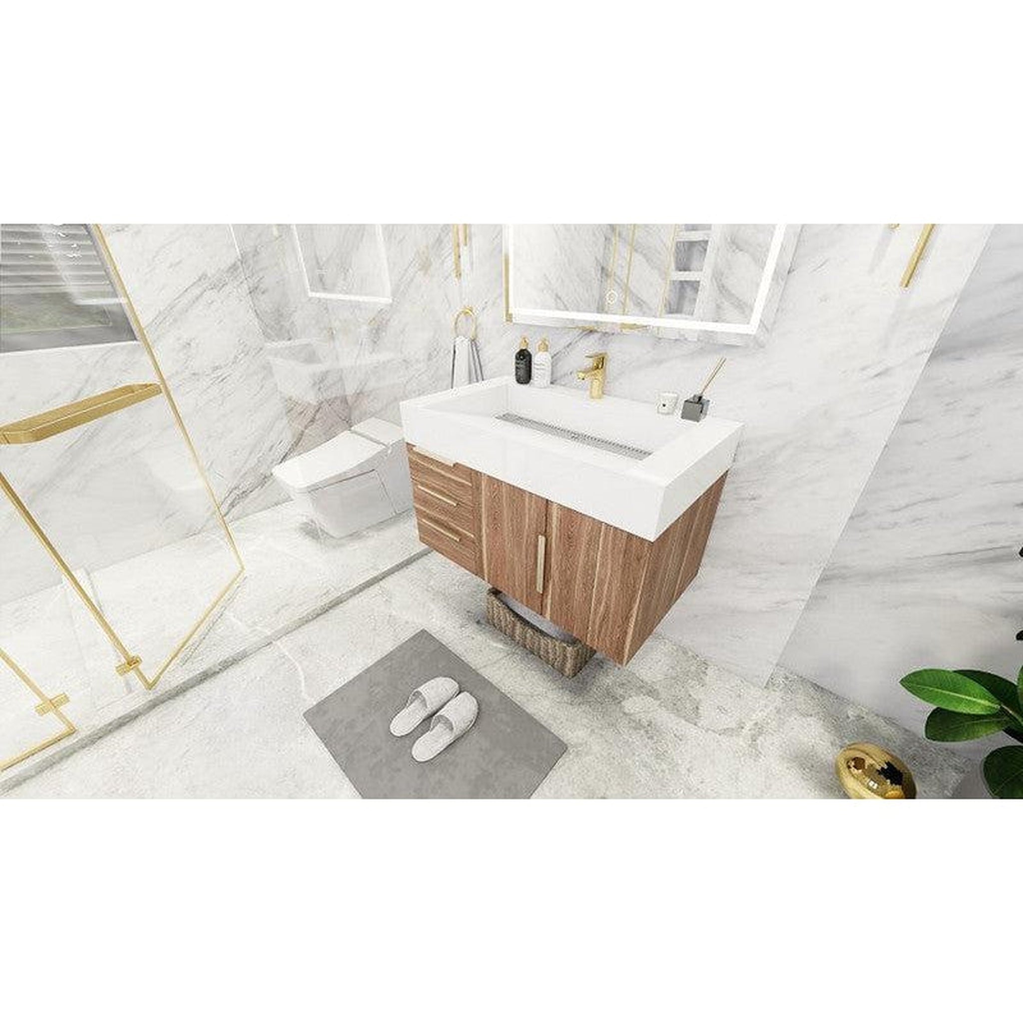 Elara 36&quot; White Oak Wall-Mounted Vanity With Left Side Drawers and Single Reinforced White Acrylic Sink