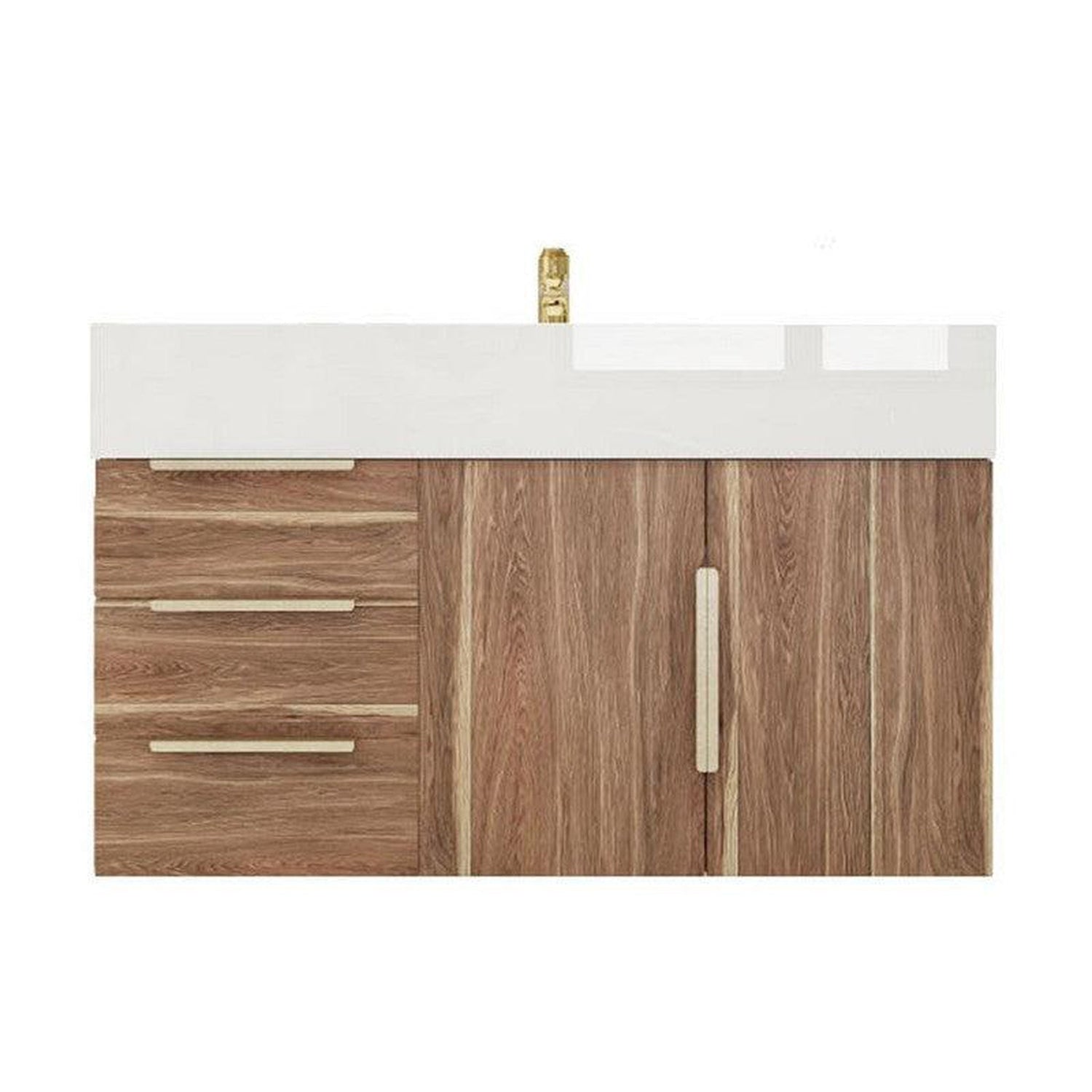 Elara 36&quot; White Oak Wall-Mounted Vanity With Left Side Drawers and Single Reinforced White Acrylic Sink