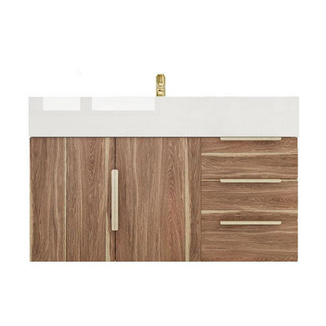 Elara 36&quot; White Oak Wall-Mounted Vanity With Right Side Drawers and Single Reinforced White Acrylic Sink