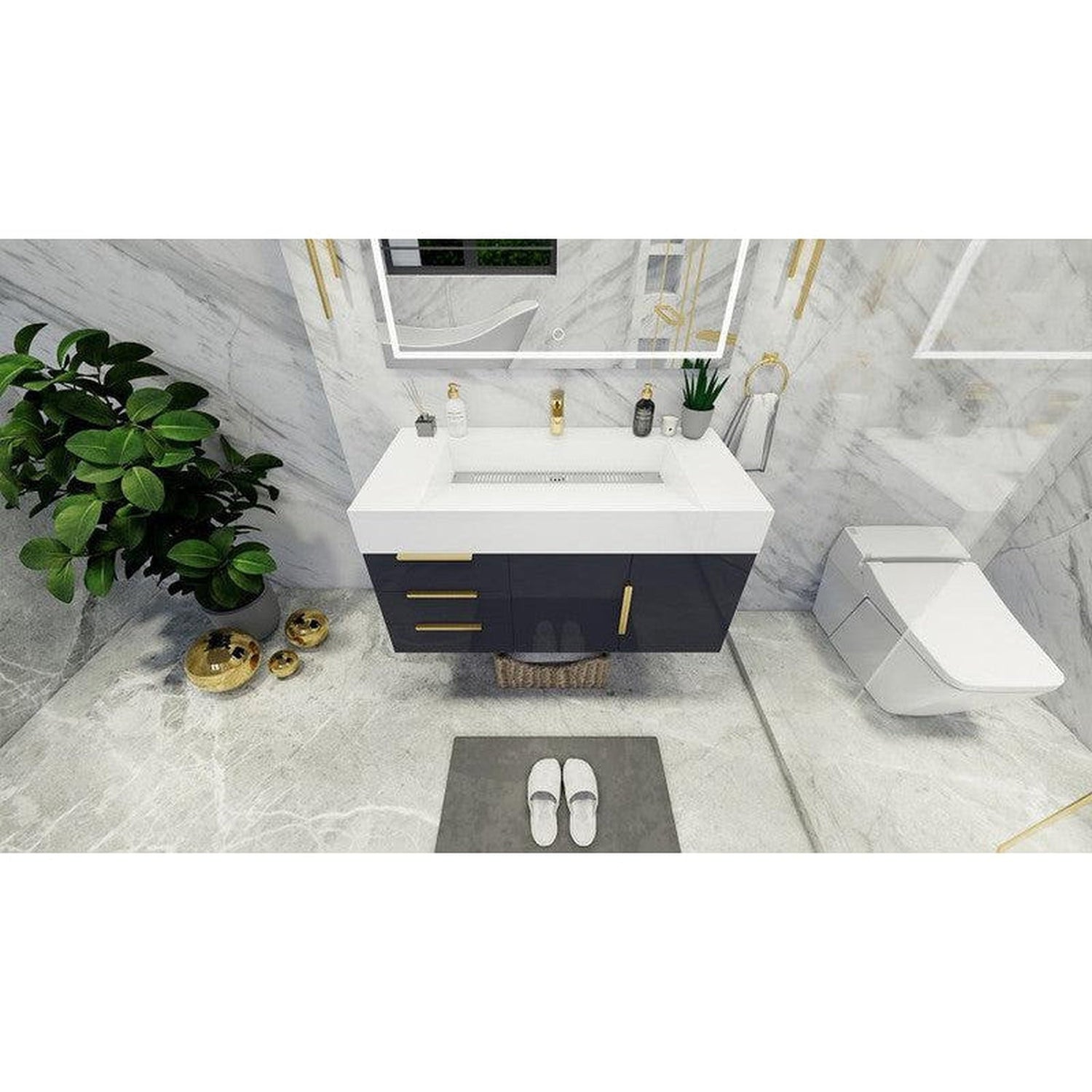 Elara 42&quot; High Gloss Gray Wall-Mounted Vanity With Left Side Drawers and Single Reinforced White Acrylic Sink