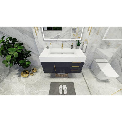 Elara 42&quot; High Gloss Gray Wall-Mounted Vanity With Right Side Drawers and Single Reinforced White Acrylic Sink