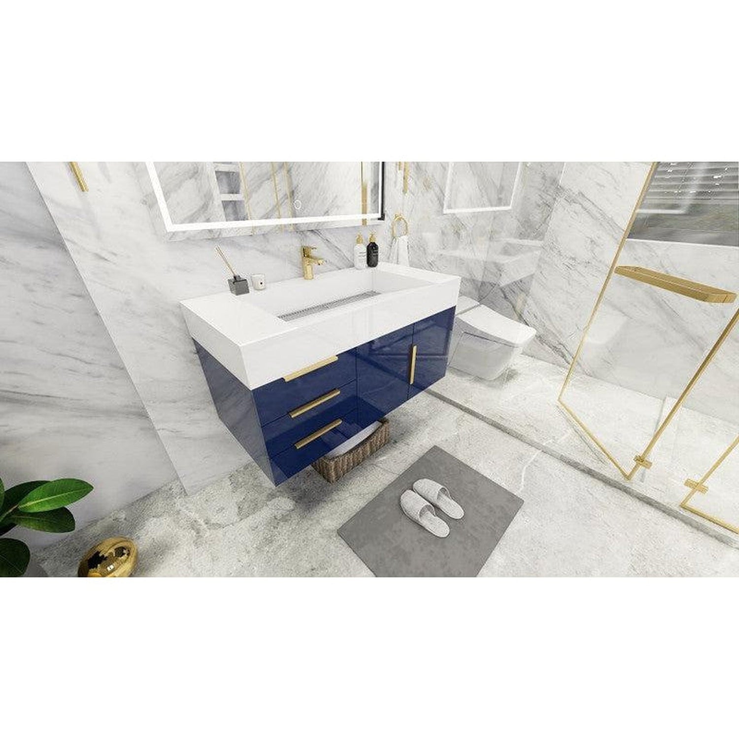 Elara 42&quot; High Gloss Night Blue Wall-Mounted Vanity With Left Side Drawers and Single Reinforced White Acrylic Sink