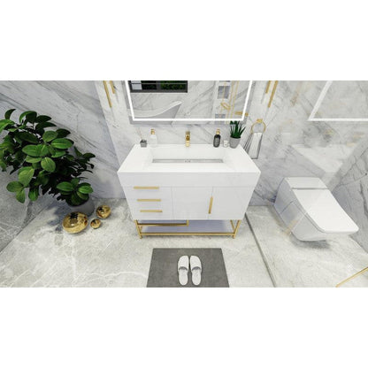 Elara 42&quot; High Gloss White Freestanding Vanity With Left Side Drawers and Single Reinforced White Acrylic Sink