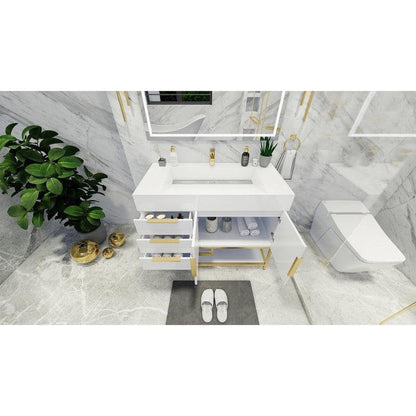 Elara 42&quot; High Gloss White Freestanding Vanity With Left Side Drawers and Single Reinforced White Acrylic Sink