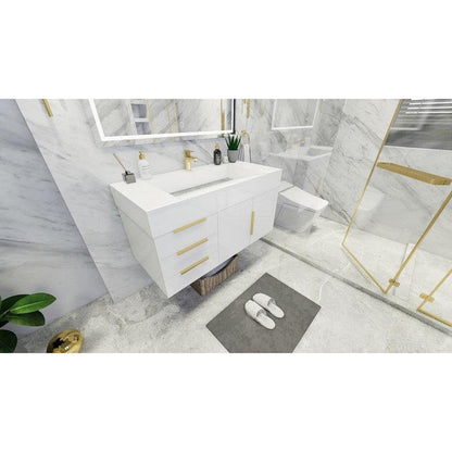 Elara 42&quot; High Gloss White Wall-Mounted Vanity With Left Side Drawers and Single Reinforced White Acrylic Sink