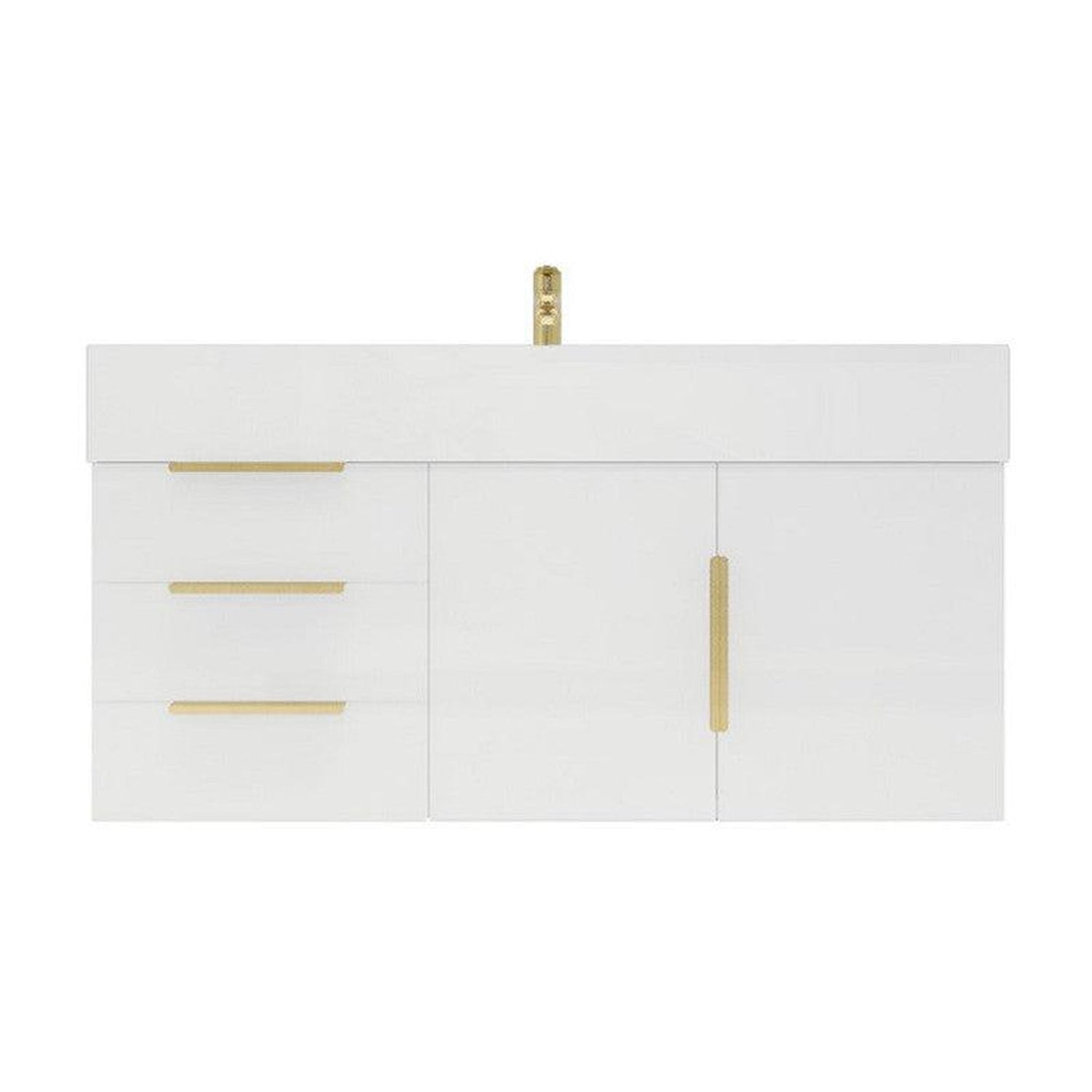 Elara 42&quot; High Gloss White Wall-Mounted Vanity With Left Side Drawers and Single Reinforced White Acrylic Sink