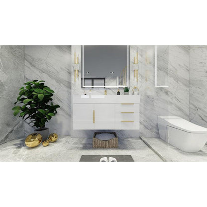 Elara 42&quot; High Gloss White Wall-Mounted Vanity With Right Side Drawers and Single Reinforced White Acrylic Sink