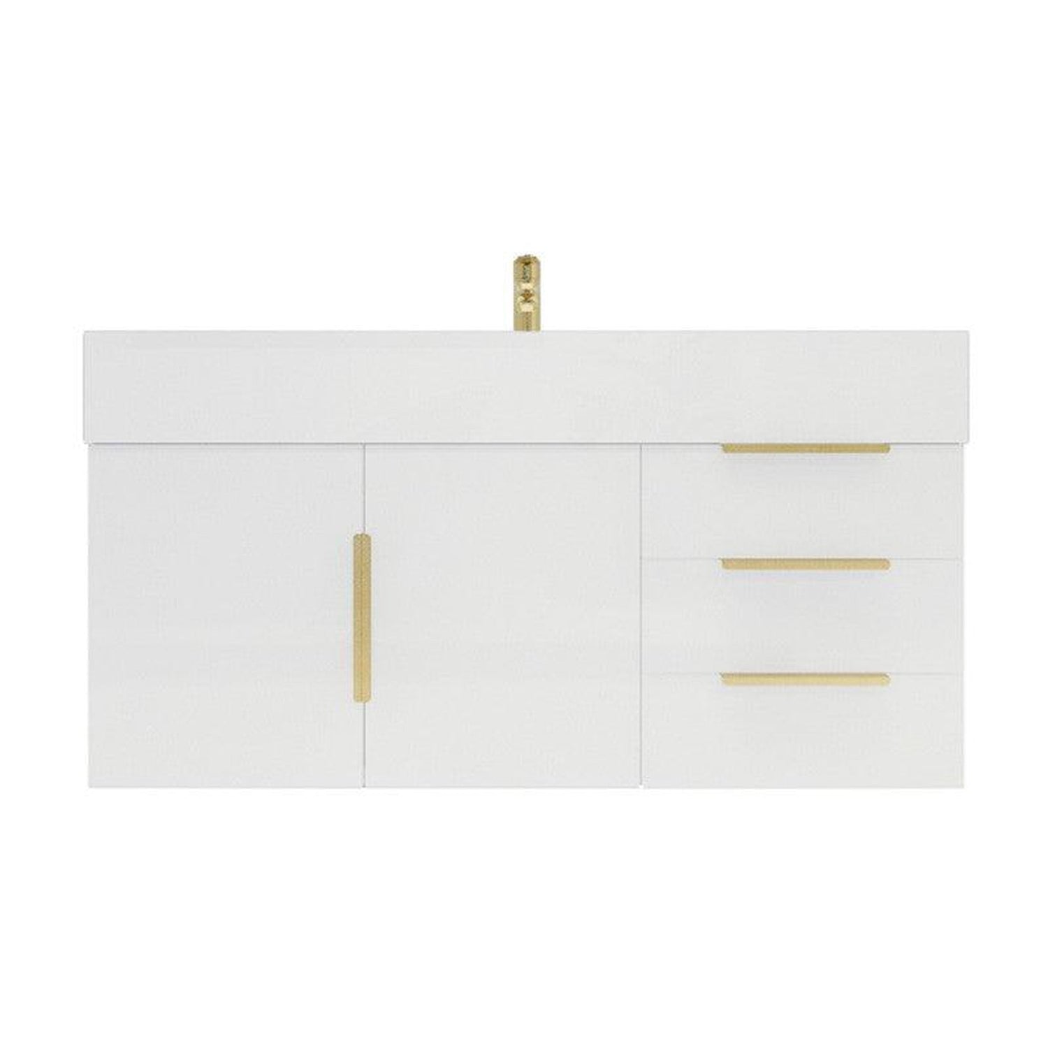 Elara 42&quot; High Gloss White Wall-Mounted Vanity With Right Side Drawers and Single Reinforced White Acrylic Sink