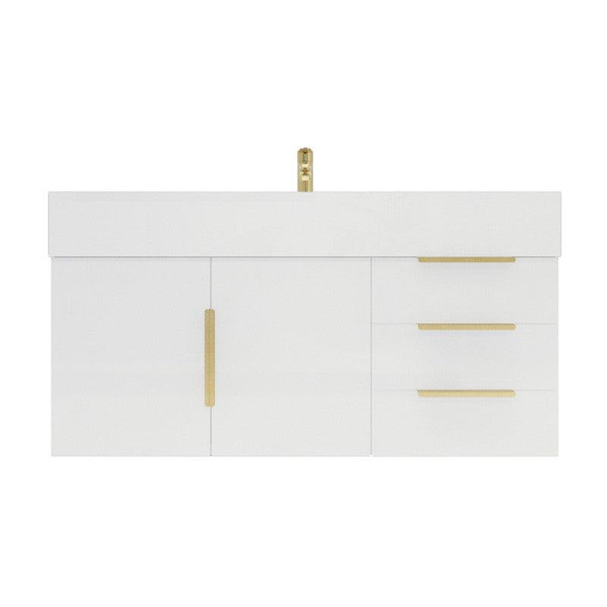 Elara 42&quot; High Gloss White Wall-Mounted Vanity With Right Side Drawers and Single Reinforced White Acrylic Sink