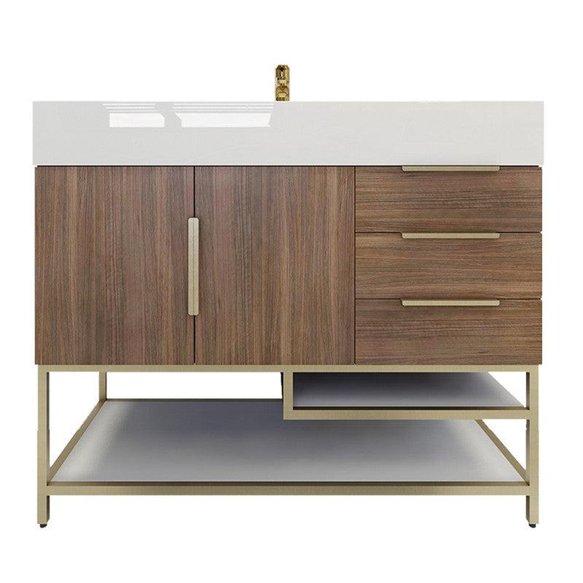 Elara 42&quot; Rosewood Freestanding Vanity With Right Side Drawers and Single Reinforced White Acrylic Sink