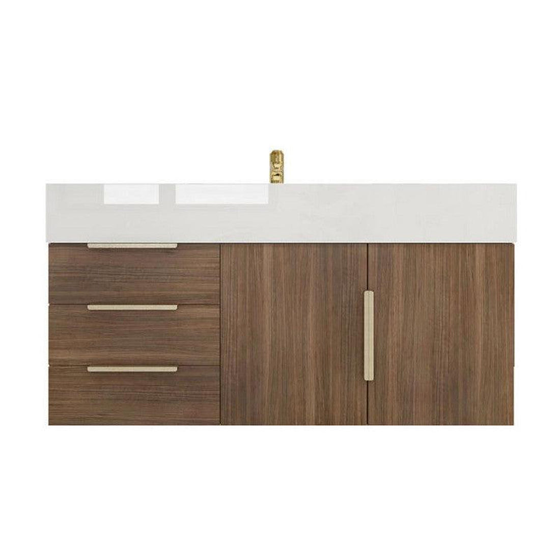 Elara 42&quot; Rosewood Wall-Mounted Vanity With Left Side Drawers and Single Reinforced White Acrylic Sink