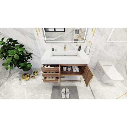 Elara 42&quot; White Oak Freestanding Vanity With Left Side Drawers and Single Reinforced White Acrylic Sink