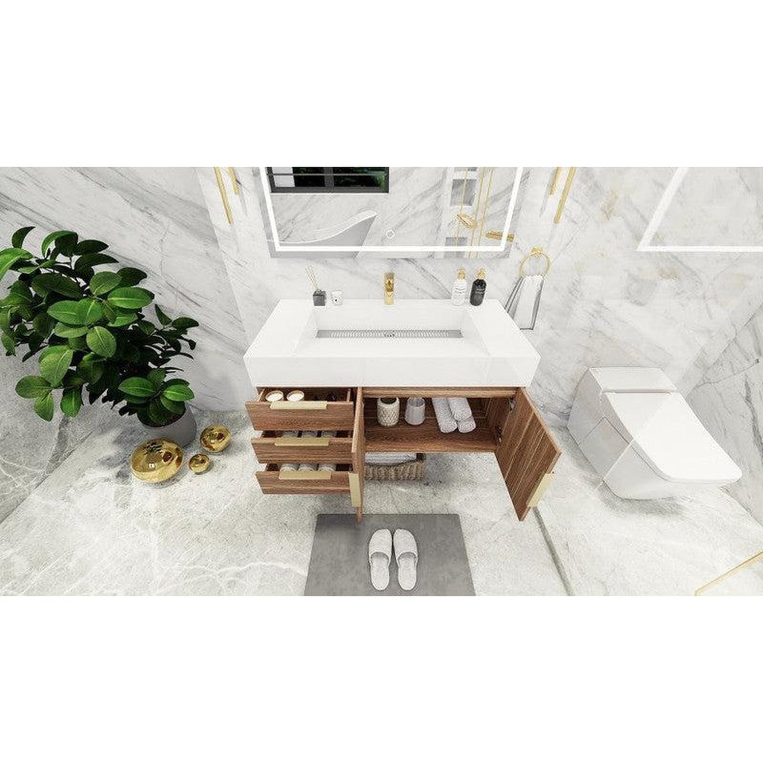 Elara 42&quot; White Oak Wall-Mounted Vanity With Left Side Drawers and Single Reinforced White Acrylic Sink