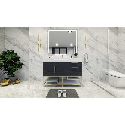 Elara 48&quot; High Gloss Gray Freestanding Vanity With Single Reinforced White Acrylic Sink